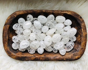 Fire and Ice Crackle Quartz Tumbles, Clear Quartz Tumbles with Natural Rainbows