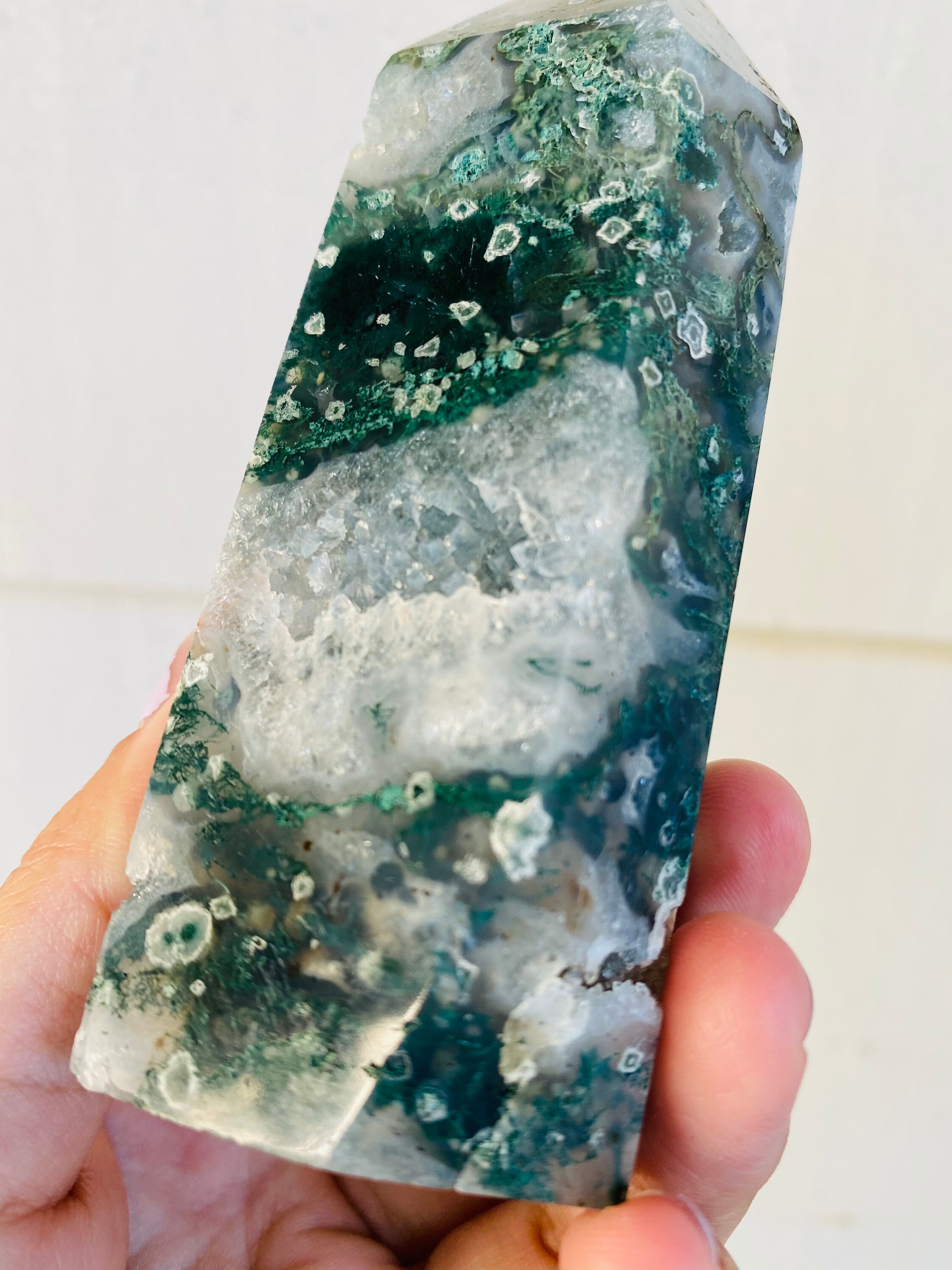 Druzy Moss Agate Tower Rare Moss Agate Points Towers | Etsy