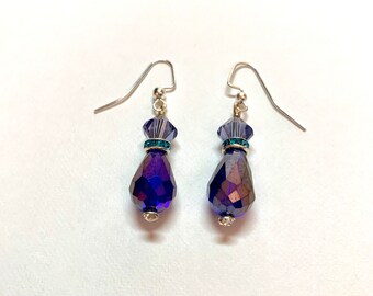 Purple Glass and Swarovski Crystal Earrings