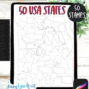 Procreate Stempel USA States Stempel Set für Procreate Brushes IPad US 50 States Stempel Procreate Map States Brush Bundle 50 Stempel Procreate