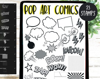 Procreate Stamp Pop Art Comics  Stamp Conversation Bubbles Set Procreate Brushes IPad Brush Superhero Stamps Comic Lightening  23 Stamps