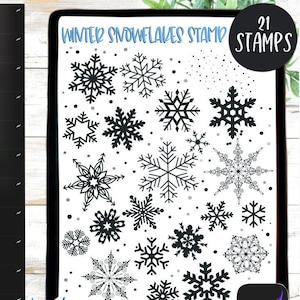 Procreate Stamp Snowflakes Stamp Set for Procreate Brushes IPad Drawing Snowflake Stamp Procreate Snow Snowflake Bundle 21 Stamps Procreate
