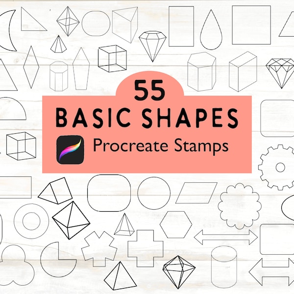 Procreate Stamp Basic Shapes Stamp Geometric Shapes Set Procreate Brushes IPad Brush Shapes Stamp Circles Diamond Square Procreate 55 Stamps
