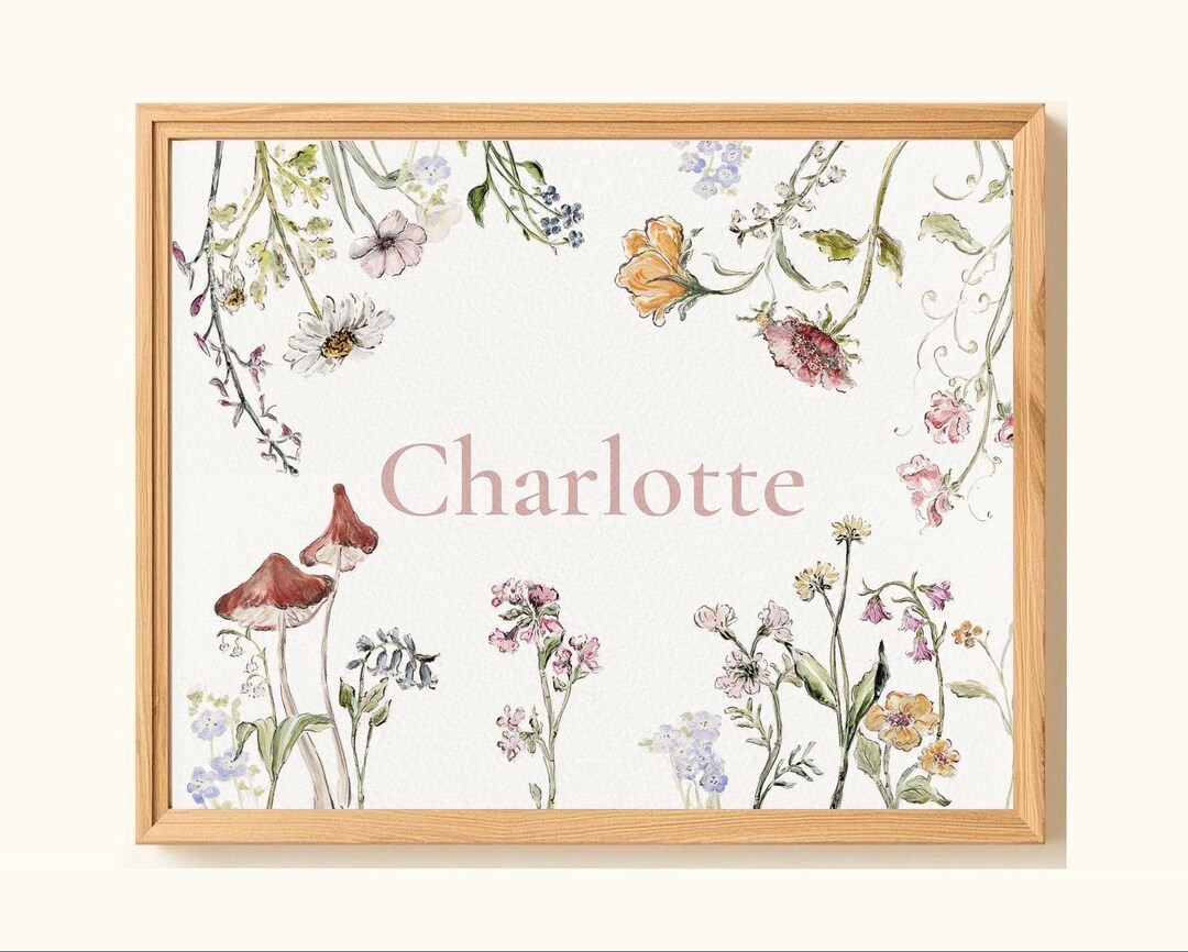 Personalized Wildflower Nursery Print, Botanical Watercolor Name Art - Etsy