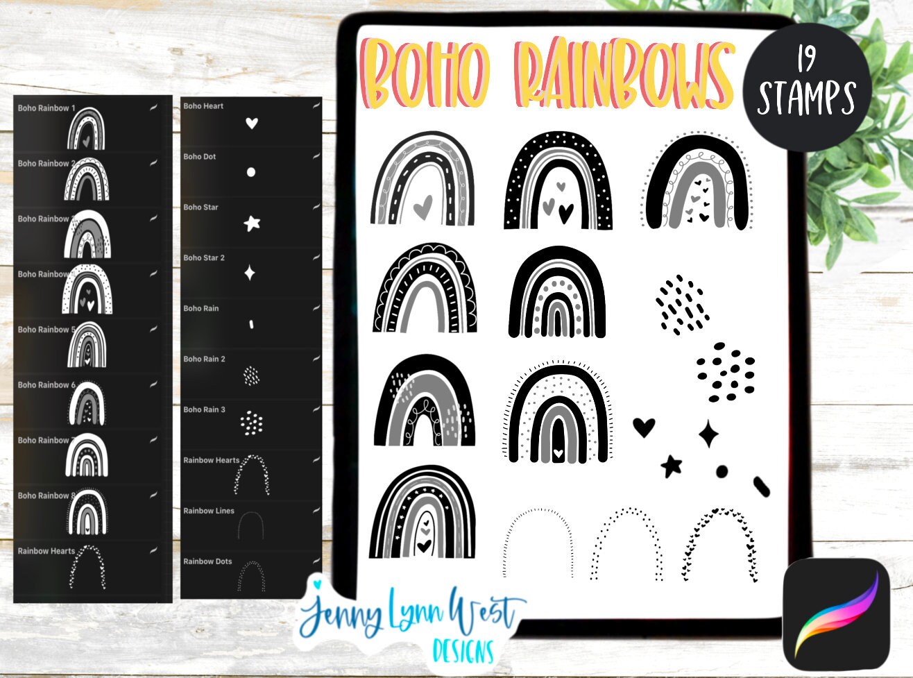 Art & Collectibles Bohemian Procreate stamp Boho procreate stamps