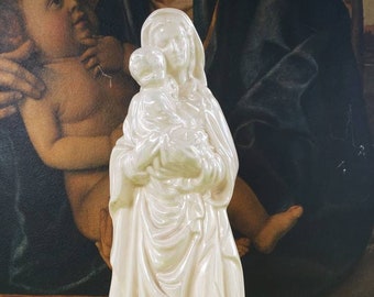 Grande statue de vierge à l'enfant vintage - Bienheureuse Vierge Marie - Enfant Jésus - Opalescent - Chrétien catholique