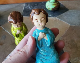 Hand Painted Vintage Adoring Children Statues - Pick One or Both - Glitter Kitsch - Catholic Christian