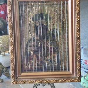 Vintage Framed Image - Three in One - Our Lady of Czestochowa - Our Lord - Our Lady of Perpetual Help - Traditional Catholic Art - Handmade