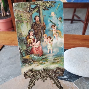 Vintage Postcard - Nativity - Christmas Card - Blessed Virgin Mary, St. Joseph, and Baby Jesus - 1909 Postmark - Angels - Antique Stamp