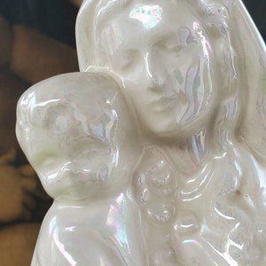 Vintage Large Madonna and Child Statue Blessed Virgin Mary Baby Jesus Opalescent Catholic Christian Bild 2