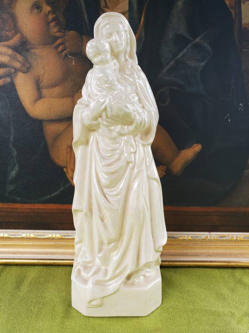 Vintage Large Madonna and Child Statue Blessed Virgin Mary Baby Jesus Opalescent Catholic Christian Bild 1