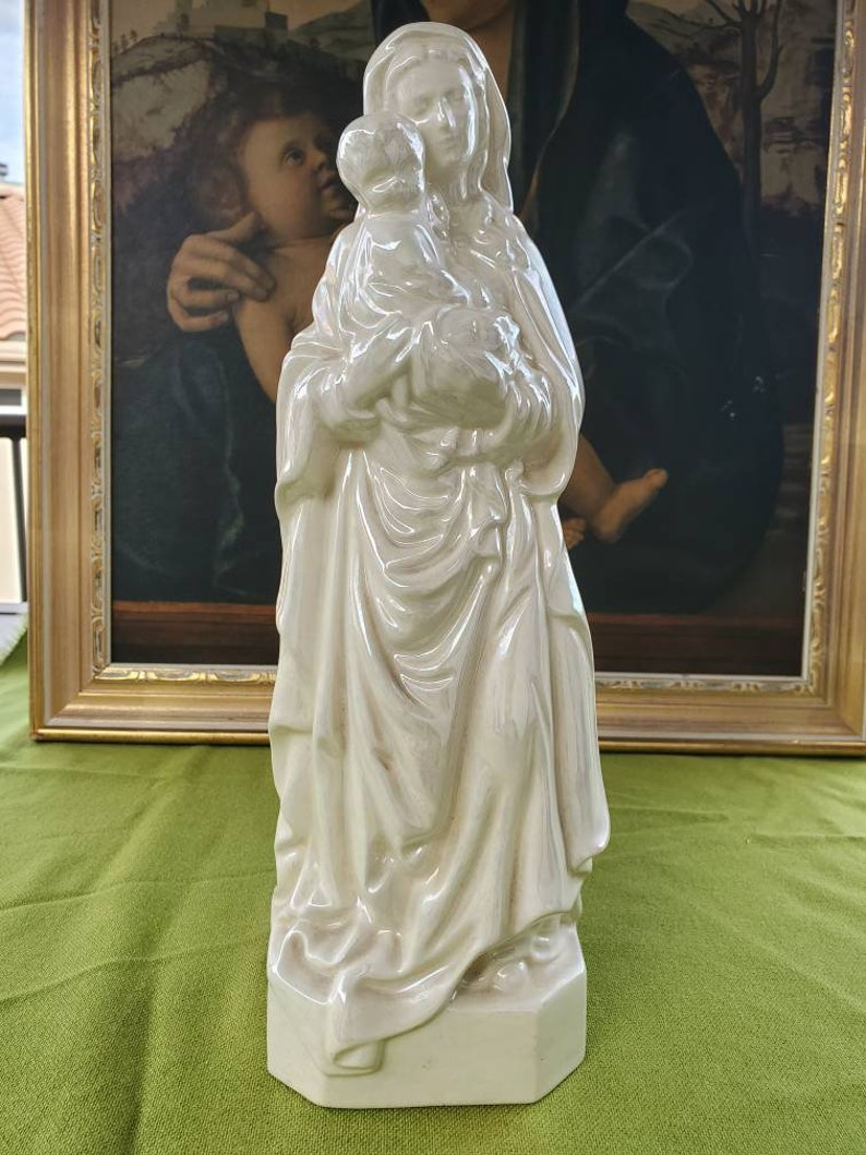 Vintage Large Madonna and Child Statue Blessed Virgin Mary Baby Jesus Opalescent Catholic Christian Bild 3