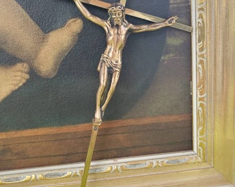 Vintage Metal Crucifix - Gold-Tone Modern - Crucified Christ - Simple Traditional - Catholic Home