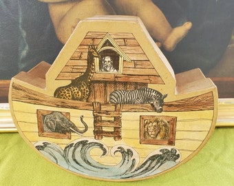 boîte vintage - Arche de Noé - Lion - Zèbre - Éléphant - Girafe - Stockage de pépinière - Cadeau chrétien