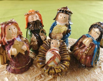 Vintage Nativity Scene - Baby Jesus - Mary and Joseph - Angel - Shepherd with Lamb Figurines