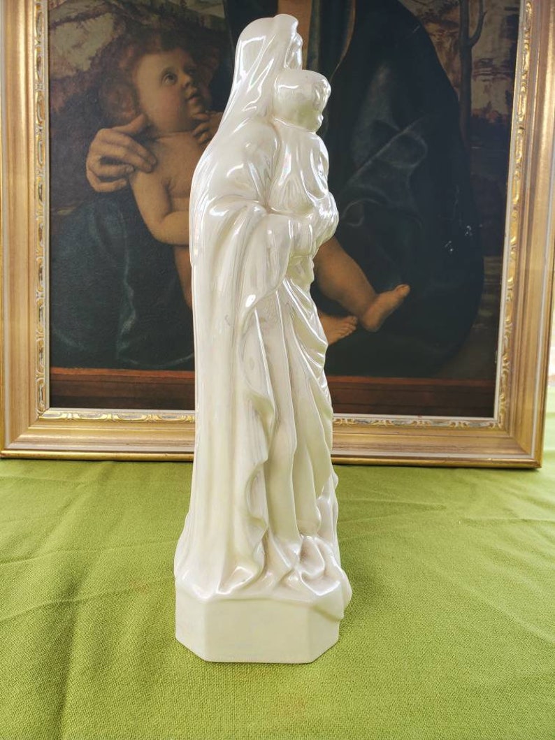 Vintage Large Madonna and Child Statue Blessed Virgin Mary Baby Jesus Opalescent Catholic Christian Bild 6