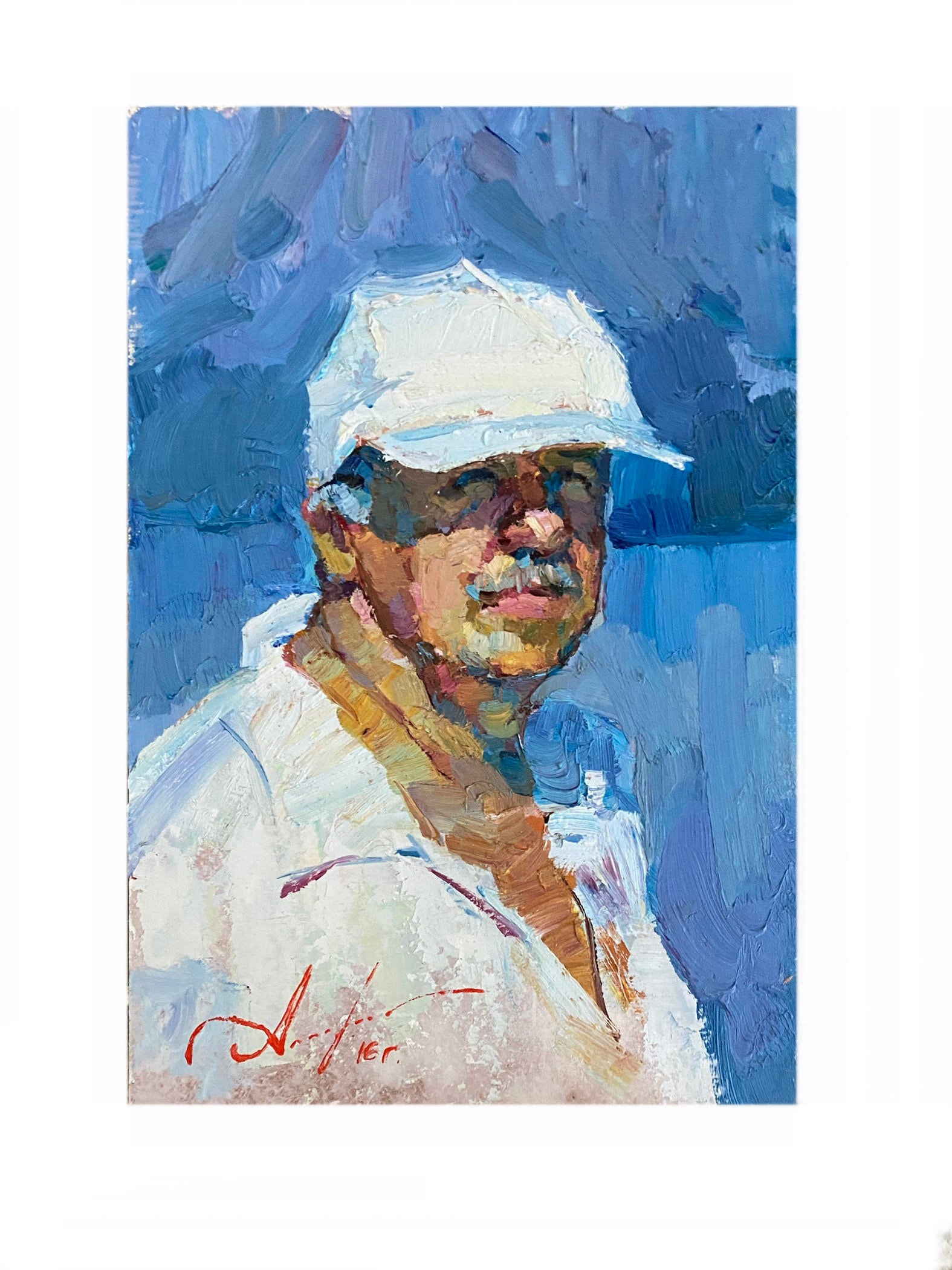 Impressionist Man Portrait Painting: Original Oil on Hardboard