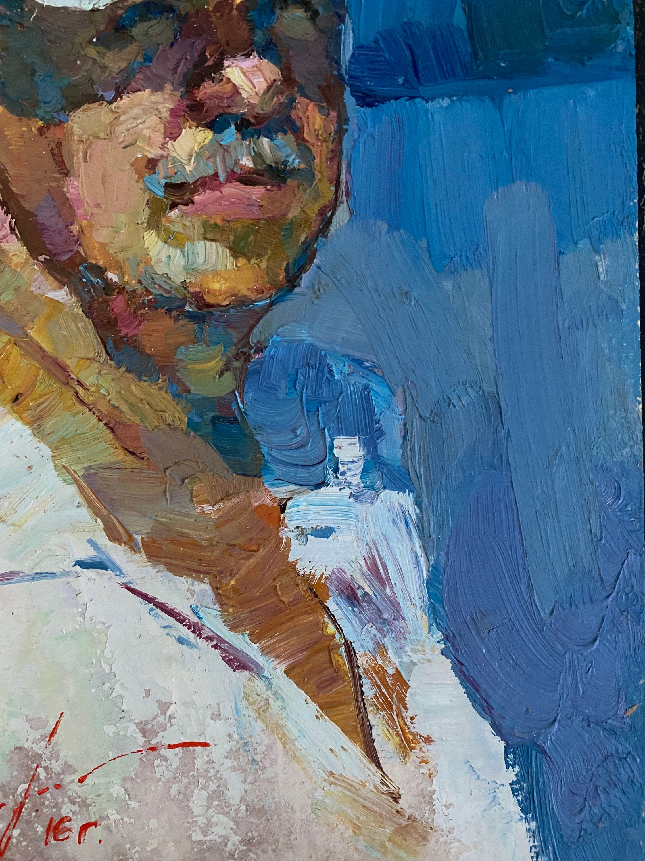 Impressionist Man Portrait Painting: Original Oil on Hardboard