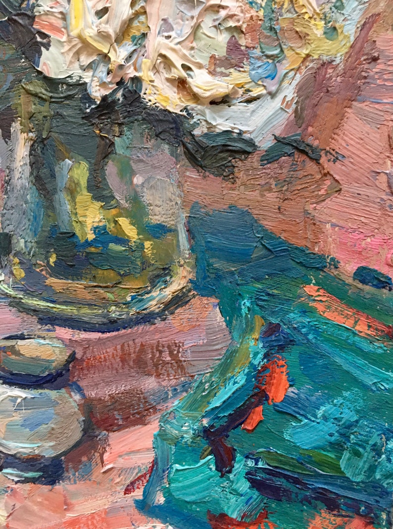 Impressionist Original Art Floral still life Hard texture Oil Painting Small size fine art Roses Wall Kitchen Art Wall dining room decor Art