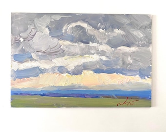 Impressionist art, Original painting, Skyscape, Sunrise landscape, Ukrainian Painting, Wall home decor, Ukrainian art, Farmhouse decor, gift