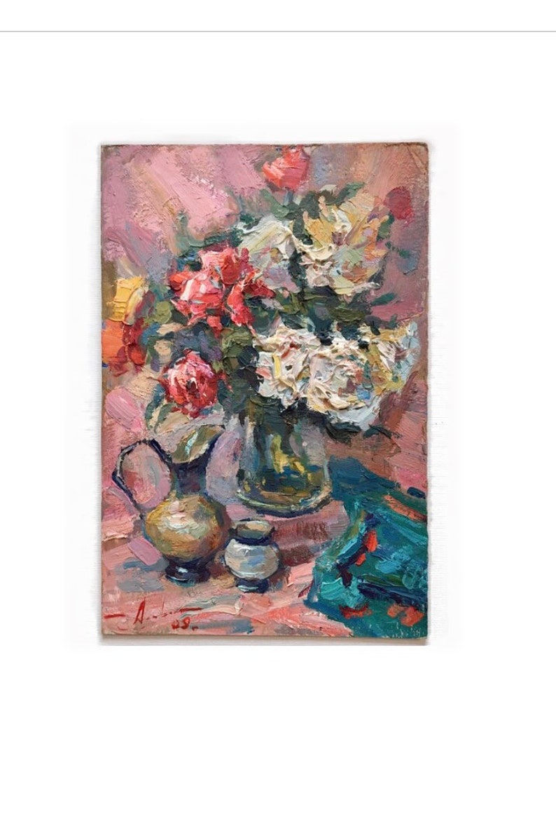 Impressionist Original Art Floral still life Hard texture Oil Painting Small size fine art Roses Wall Kitchen Art Wall dining room decor Art