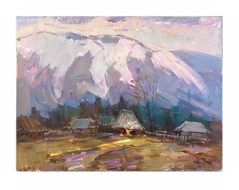 Ukrainian painting, Original painting, Impressionist art, Ukrainian art, Rural landscape, Oil on canvas, Wall home Decor, farmhouse decor