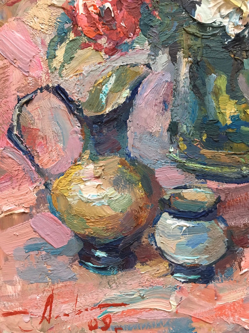 Impressionist Original Art Floral still life Hard texture Oil Painting Small size fine art Roses Wall Kitchen Art Wall dining room decor Art