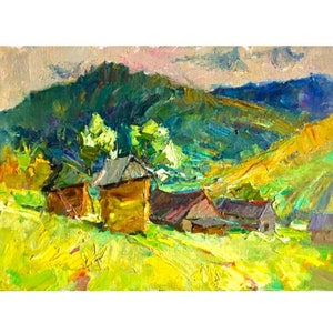 Impressionist Art, Original painting, Rural Mountains landscape, Ukrainian Painting, Wall home decor, Canvas painting, Ukrainian art, gift