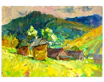 Impressionist Art, Original painting, Rural Mountains landscape, Ukrainian Painting, Wall home decor, Canvas painting, Ukrainian art, gift