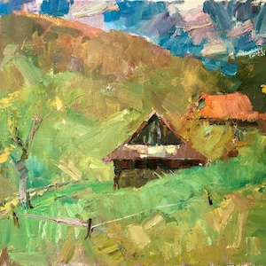 Impressionist art, Original painting, Rural landscape, Canvas painting, Ukrainian Art, Original artwork, Wall art farmhouse decor, gift