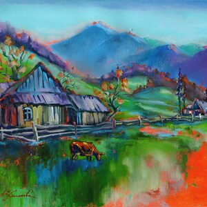 Original painting, Impressionist art, Canvas painting, Abstract landscape, Ukrainian painting, Rural landscape, Wall art, Farmhouse decor