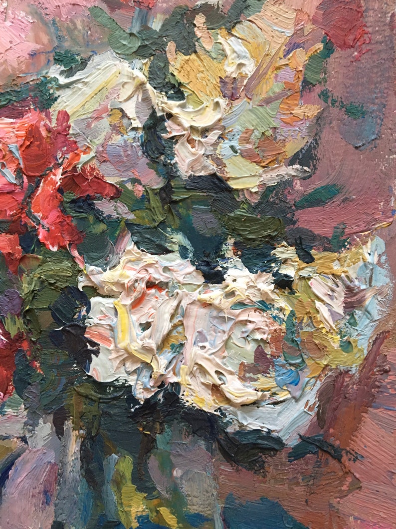 Impressionist Original Art Floral still life Hard texture Oil Painting Small size fine art Roses Wall Kitchen Art Wall dining room decor Art