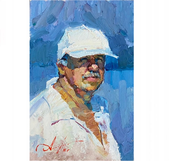 Impressionist Man Portrait Painting: Original Oil on Hardboard