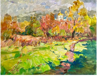 Impressionist art, Original painting, Sky  landscape, Ukrainian art, Autumn Skyscape, Wall home decor, Ukrainian painting, gift, wall art