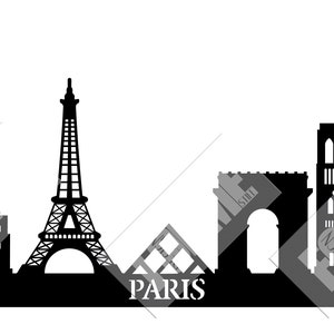 Paris Skyline vector, silhouette, Svg, Dxf, Eps, Cdr, Skyline Clipart, European cities for laser cutting, cutter, plex, metal.