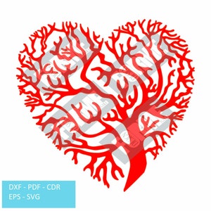 Tree Heart Shape Vector, silhouette, Svg, Dxf, Eps, Cdr, PDF Heart Clipart, laser cut, cutter, plex, metal and print on t-shirt