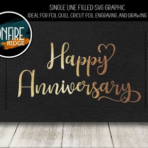 Foil Quill Filled SVG Single Line Feliz Aniversario Sentimiento Gráfico