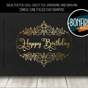 Foil Quill Filled SVG Single Line Happy Birthday Filigran Grafik