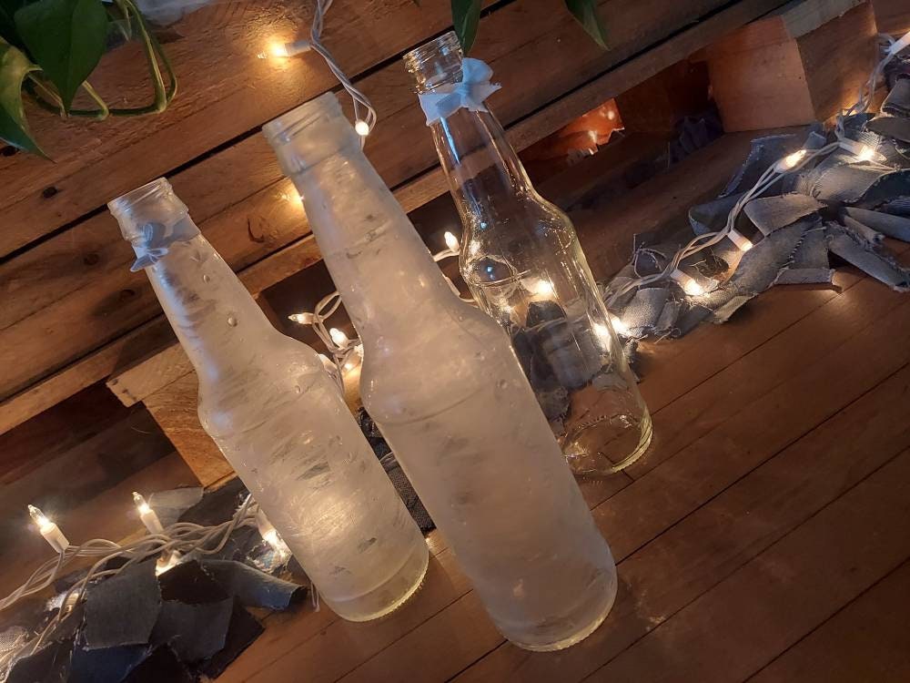 Frosted Glass Bottlesandbows Centerpiece Etsy