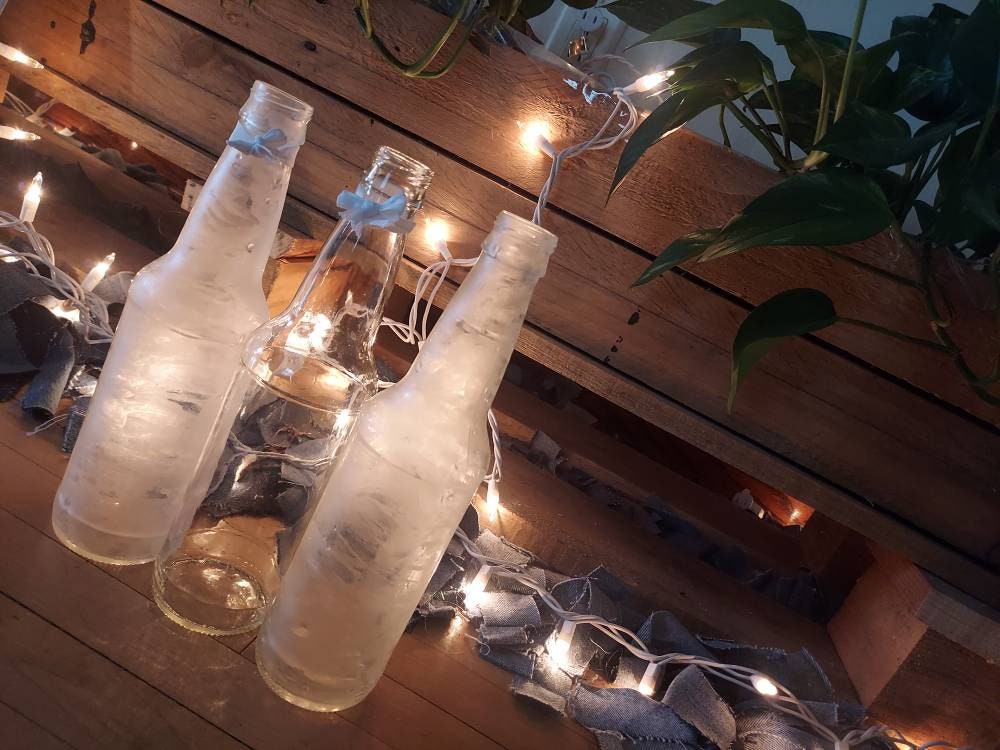 Frosted Glass Bottlesandbows Centerpiece Etsy