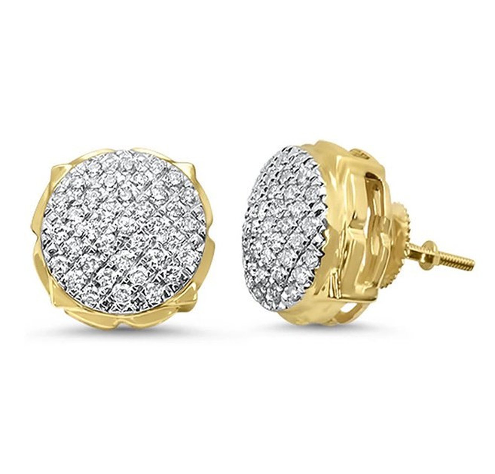 10k Yellow Gold Invisible Cluster Diamond Stud Earrings .77cts | Etsy