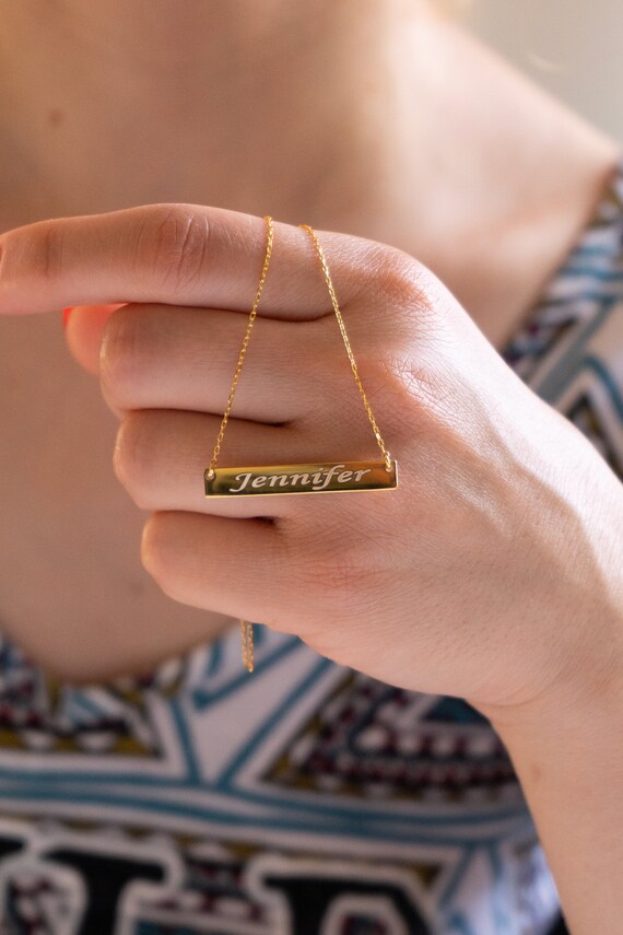 Gold Bar Name Necklace Skinny Bar 