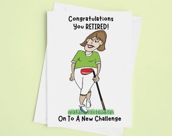 Retirement Funny Greeting Card - 5" X 7" Original Cartoon Artwork - Golfer Themed Card - Retirement For Women - Customize Your Greeting