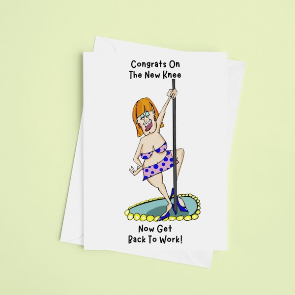 New Knee Joint Humorous Greeting Card - 5" X 7" Original Cartoon Artwork - Customize Your Greeting - Congratulations Knee Replacement