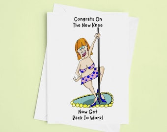 New Knee Joint Humorous Greeting Card - 5" X 7" Original Cartoon Artwork - Customize Your Greeting - Congratulations Knee Replacement