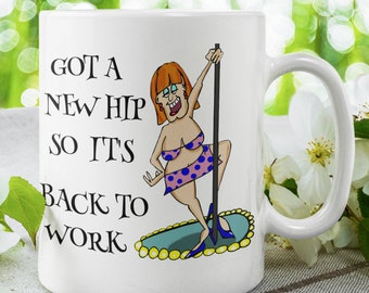 Hip Replacement Gift For Her - Funny Original Cartoon Art Mug - Hip Surgery - Orthopaedic Operation - Physiotherapy Gift - Mom's New Hip
