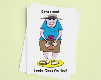 Retirement Funny Greeting Card - 5" X 7" Original Cartoon Artwork - Card For Him - Retirement For Men - Customize Your Greeting