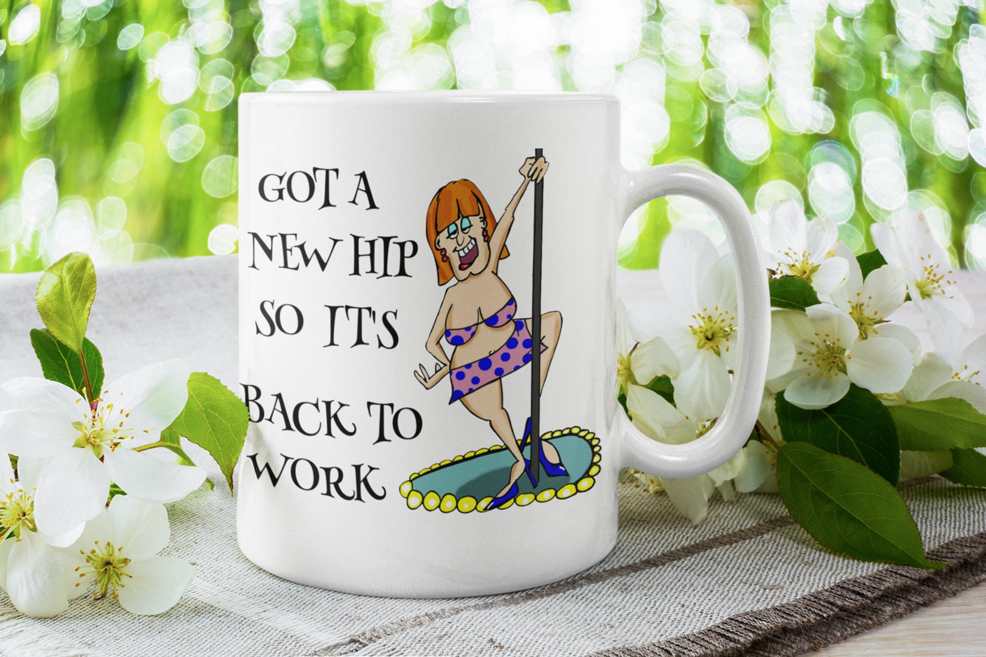 Hip Replacement Gift for Her Funny Original Cartoon Art Mug Hip Surgery Orthopaedic Operation