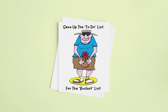 Biglietto di auguri divertente per la pensione 5 X 7 Original Cartoon  Artwork Bucket List Card For Him Pensionamento per gli uomini Personalizza  il tuo saluto -  Italia