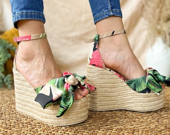 Espadrille Platform Sandals, Ankle strap wedge heels, High platform, Handmade Sandals, Beige woman shoes, Fashion footwear, Tropical sandals